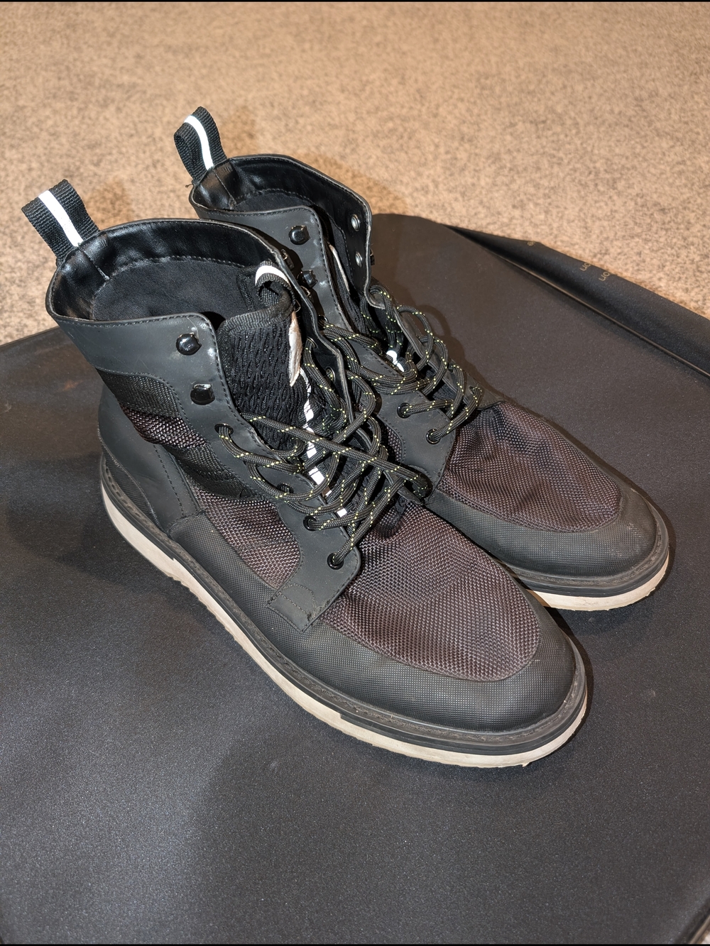H&M Black High-Top Lace-Up Boots with White-Trim Sole
